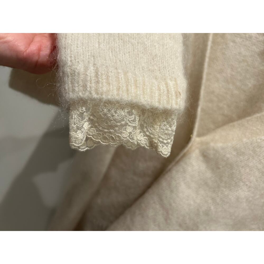 Sezane Cream V neck cardigan lace detail kid mohair / merino wool Sz L - EUC - Picture 7 of 10